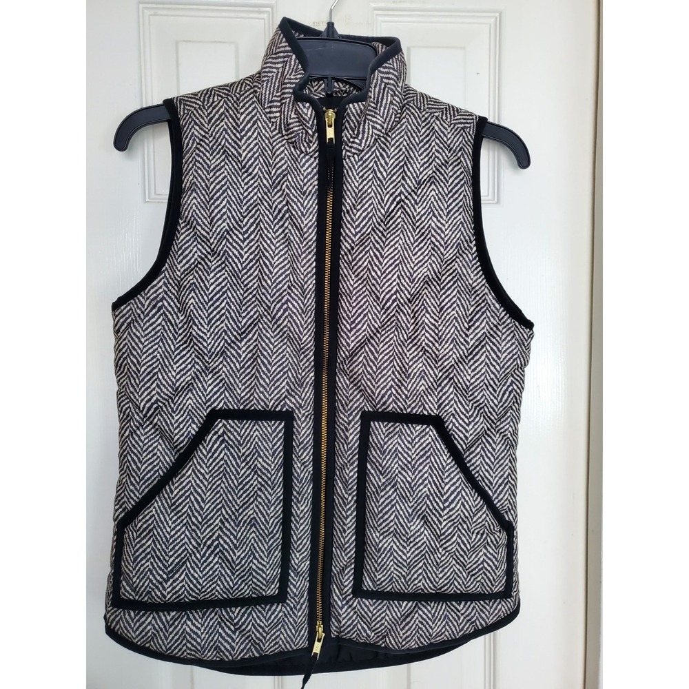 J.Crew Excursion Quilted Vest Black White Herringbone Puffer G7626 XXS